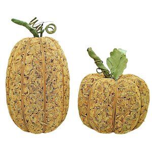 Set of 2 Pumpkins Fall Holiday Halloween Decor Decorations 10" & 8" Paper Seeds